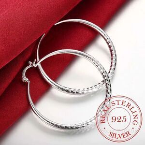 A033 925 STERLING SILVER STAMPED DIAMOND CUT HOOP EARRINGS